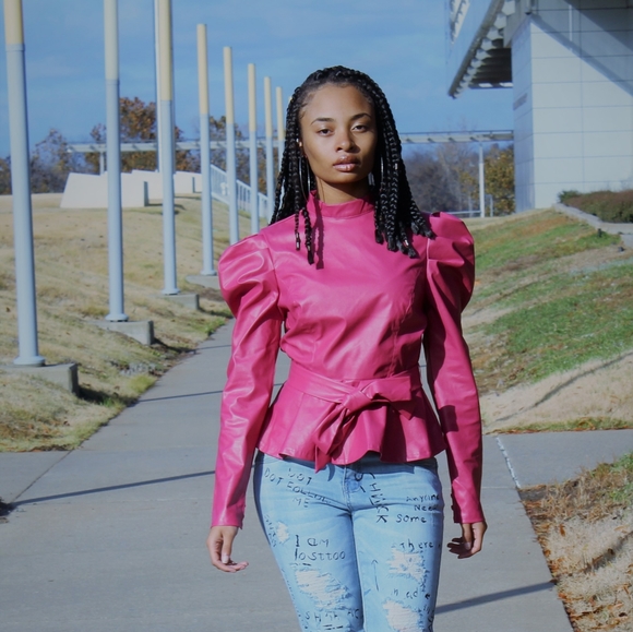 Jealous Tomato Puff Sleeve Leather Tops 1 Left! - Picture 2 of 5